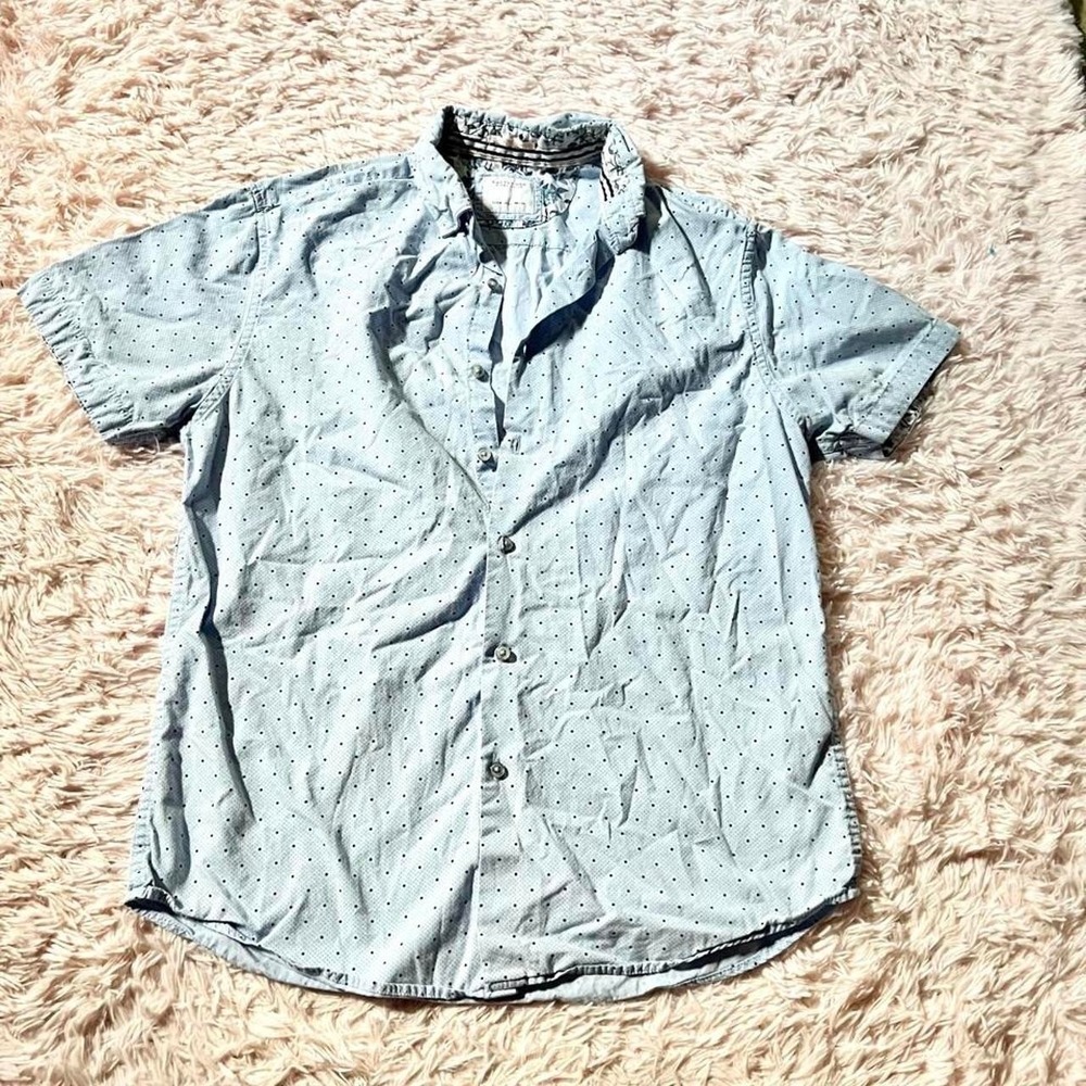 Polka Dot Retro Coastal‎ Beachy Hamptons Travel Pastel Button Down Top Mens M